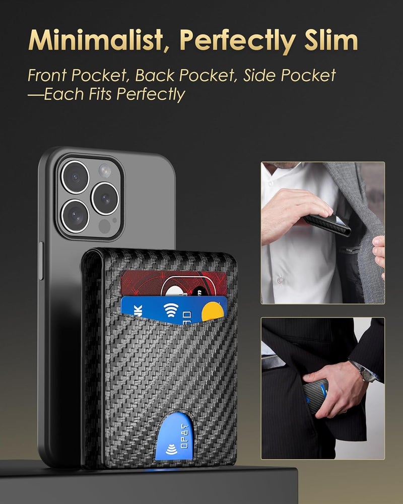 QLD 2025 Upgraded Minimalist Wallet for Men - RFID Blocking Credit Card Holder Case Leather Pop Up Aluminum Wallet with Cash Slot, Front Pocket ID Window Gift Boxed (Carbon Fiber - with Airtag Holder) - Image 5